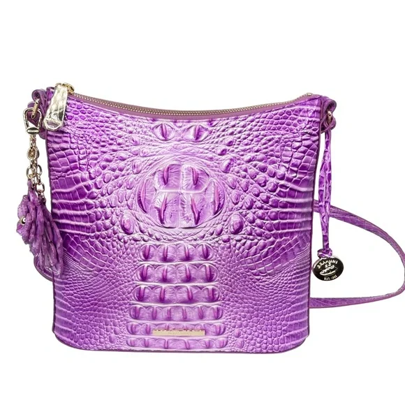 Brahmin Lilac Essence Croc-Embossed Katie w/ Flower Duo Charm & Britt Pouch